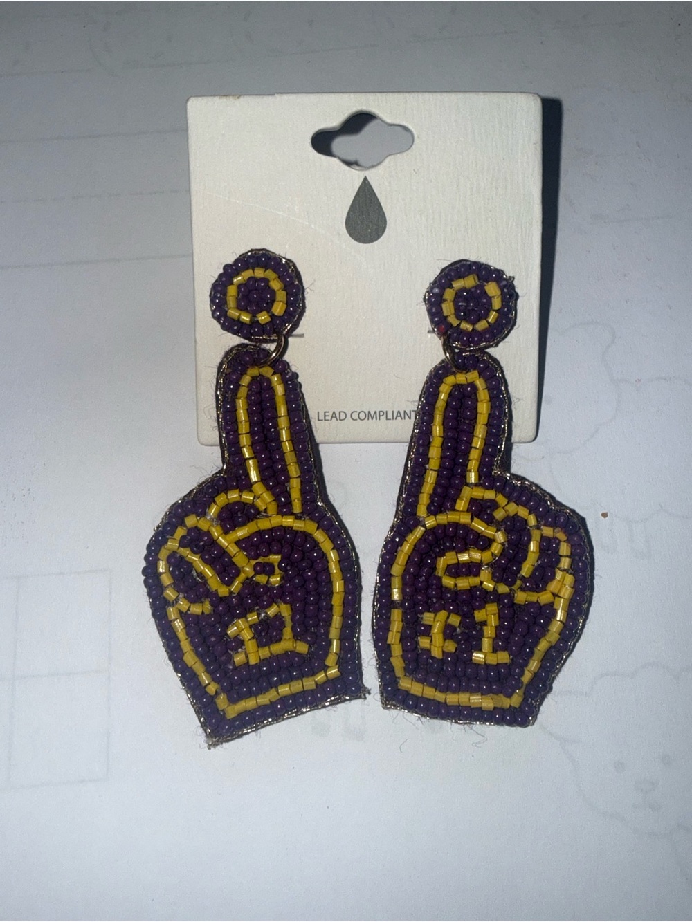 Beaded Purple & Yellow Number One Finger Earrings